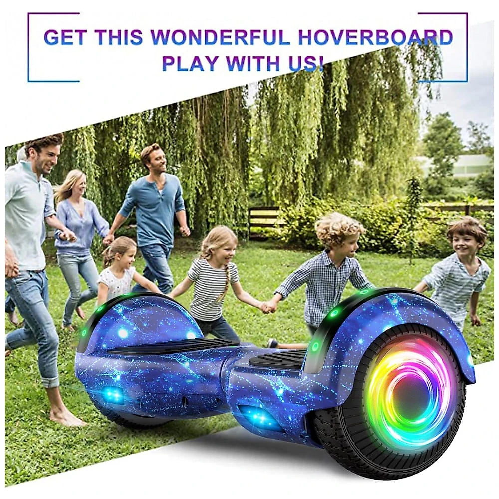 Hoverboard Auto Balanceante SISIGAD 6,5" Azul Estrelado K01 com Alto-falante Bluetooth e Rodas LED Coloridas para Crianças de 6 a 12 Anos