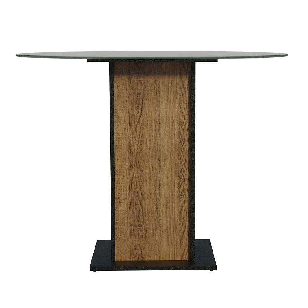 Mesa de jantar redonda madesa 5324 com tampo de vidro - preto/rustic