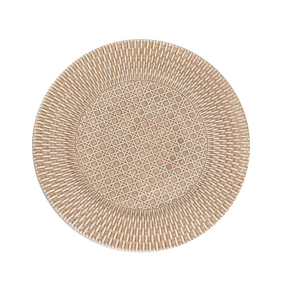Sousplat Redondo De Plástico Com Textura De Rattan Bege 33cm Wolff