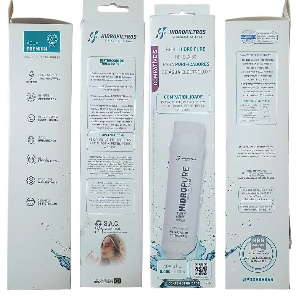 Refil para Purificador de Água Hidrofiltros Hf-Elx50 Compatível Electrolux Pe12a Pe12b