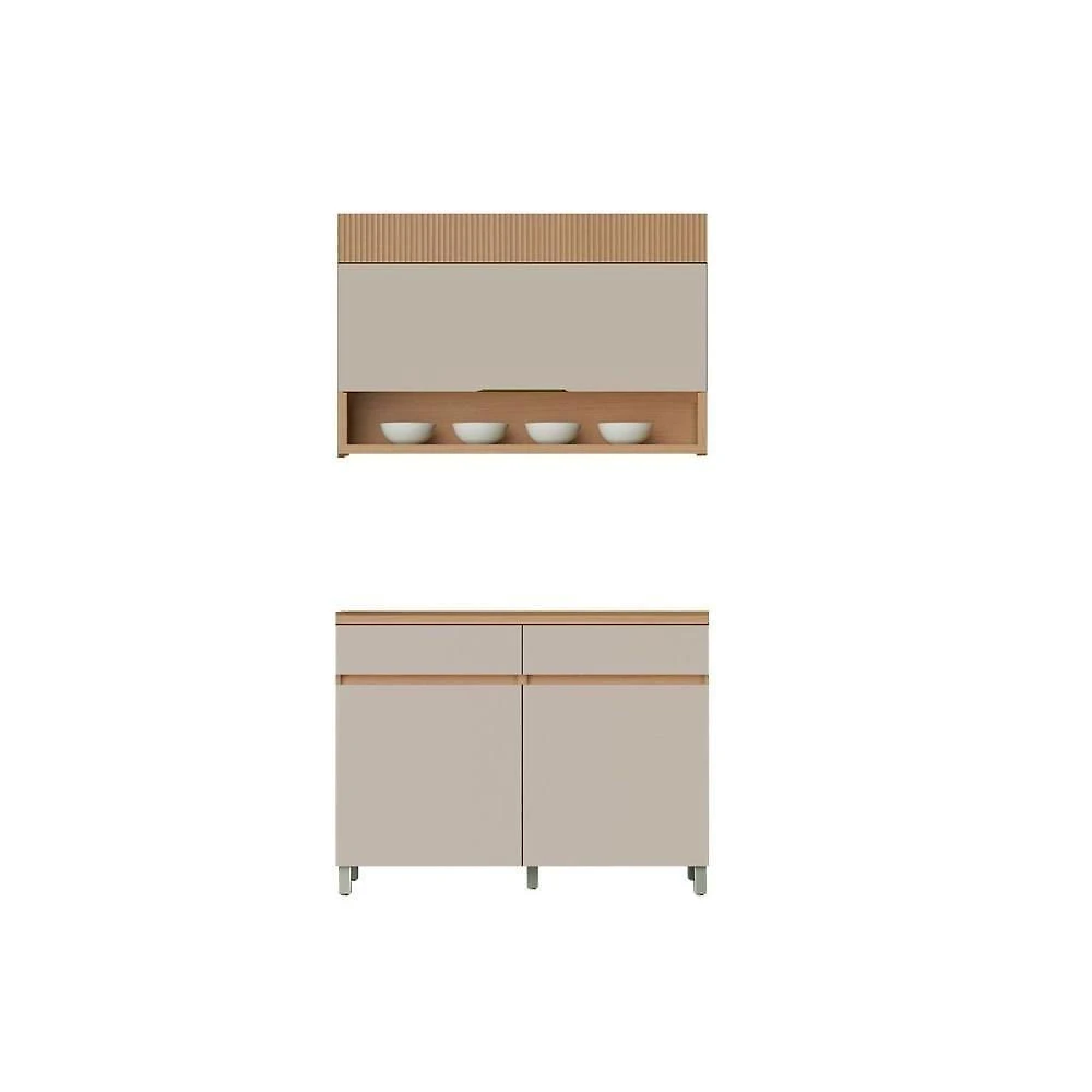 Kit Cozinha Realeza 120CM 2 Portas MDF Porta de Bater Carvalho-Greice Nesher Móveis