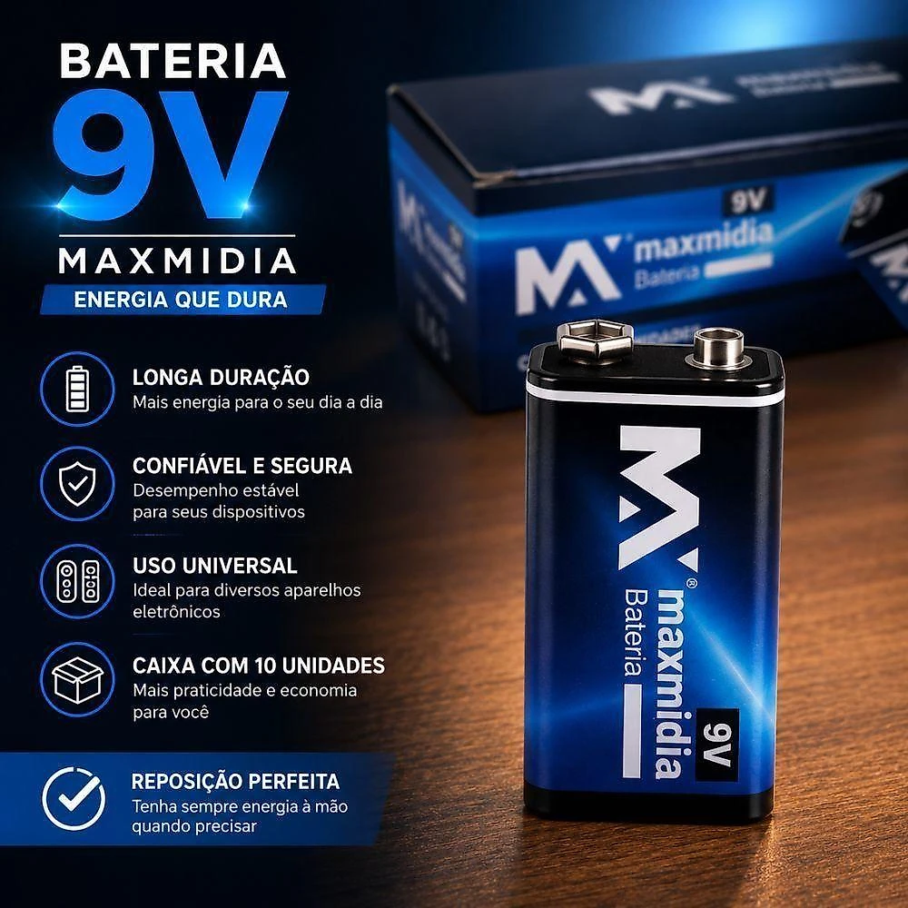 Bateria 9V Yeet MAX-313004 Tensão 9V Embalagem com 10 Unidades Indicada para Controles