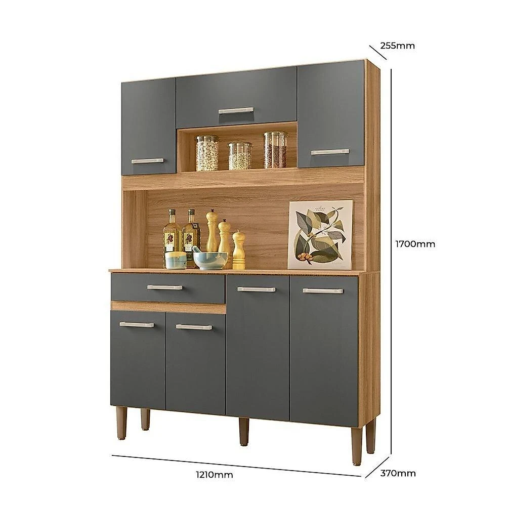 Armário de Cozinha 7 Portas 1 Gaveta Magazin Marrom/Cinza