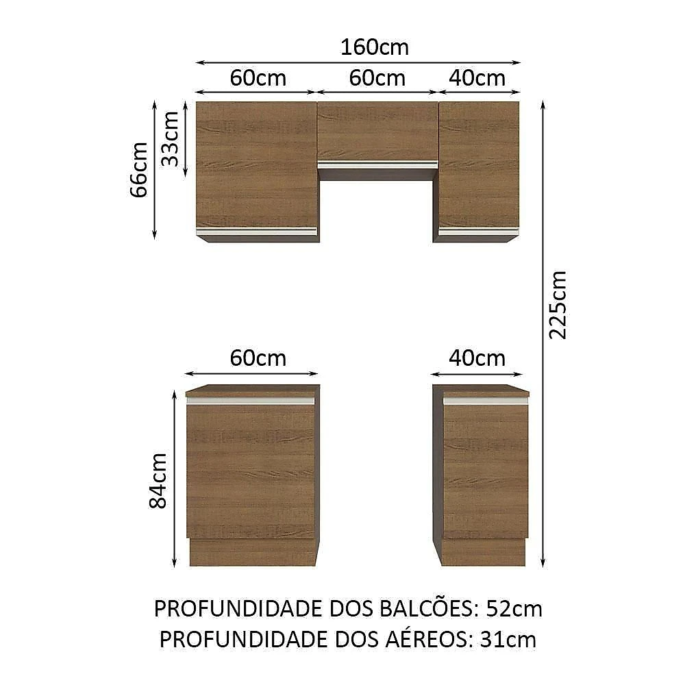 Armário De Cozinha 160Cm Rustic Glamy 07 Rustic