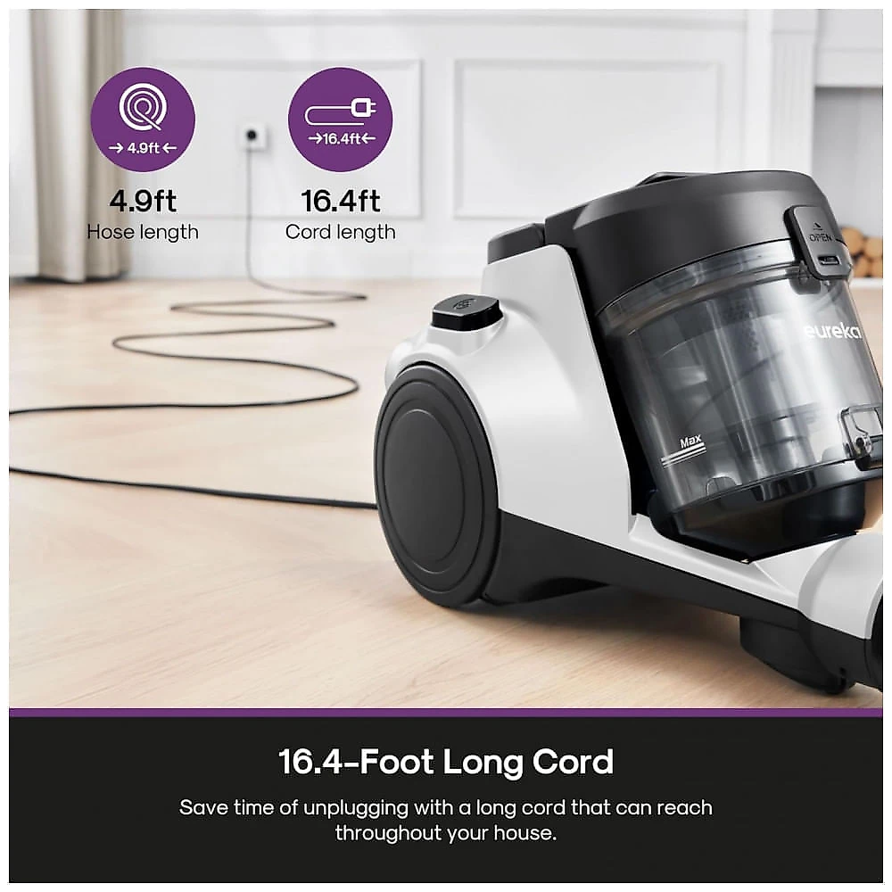 Aspirador de Pó Canister sem Saco Eureka NEN121WH Branco 1200W HEPA 1.2L Filtro Lavável 110V