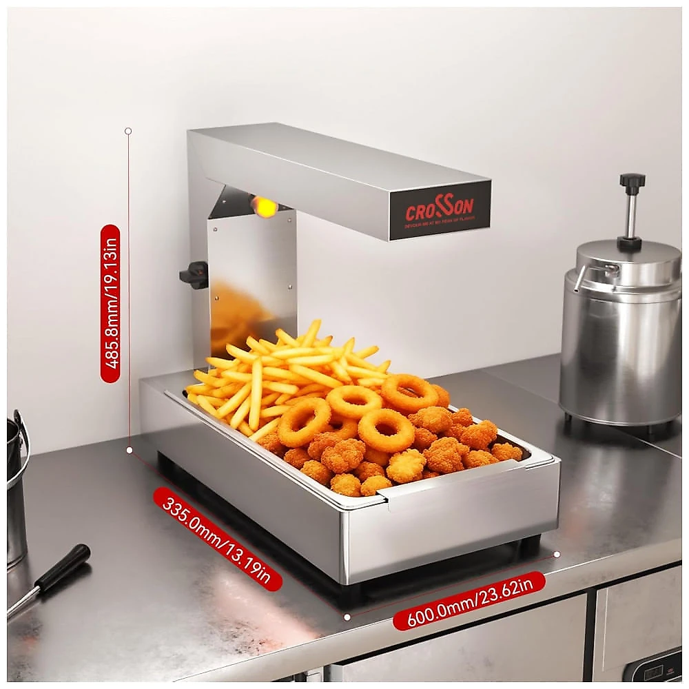 Aquecedor de Batata Frita CROSSON Aço Inoxidável 5 Níveis Ajustáveis 600W para Food Truck e Restaurantes 110-120V