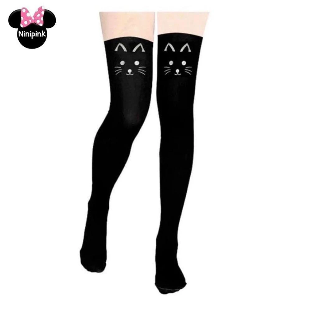 Meia 7-8 Gato Gatinha com Rabo Nylon Spandex P ao m Par Estampa Geek Cosplay Pin Up OEM