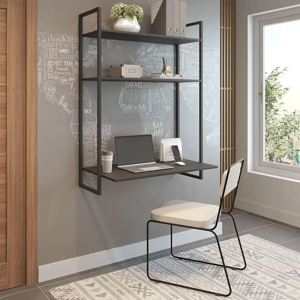 Escrivaninha Suspensa Estilo Industrial Tokyo - Fit Mobel Cor Preto