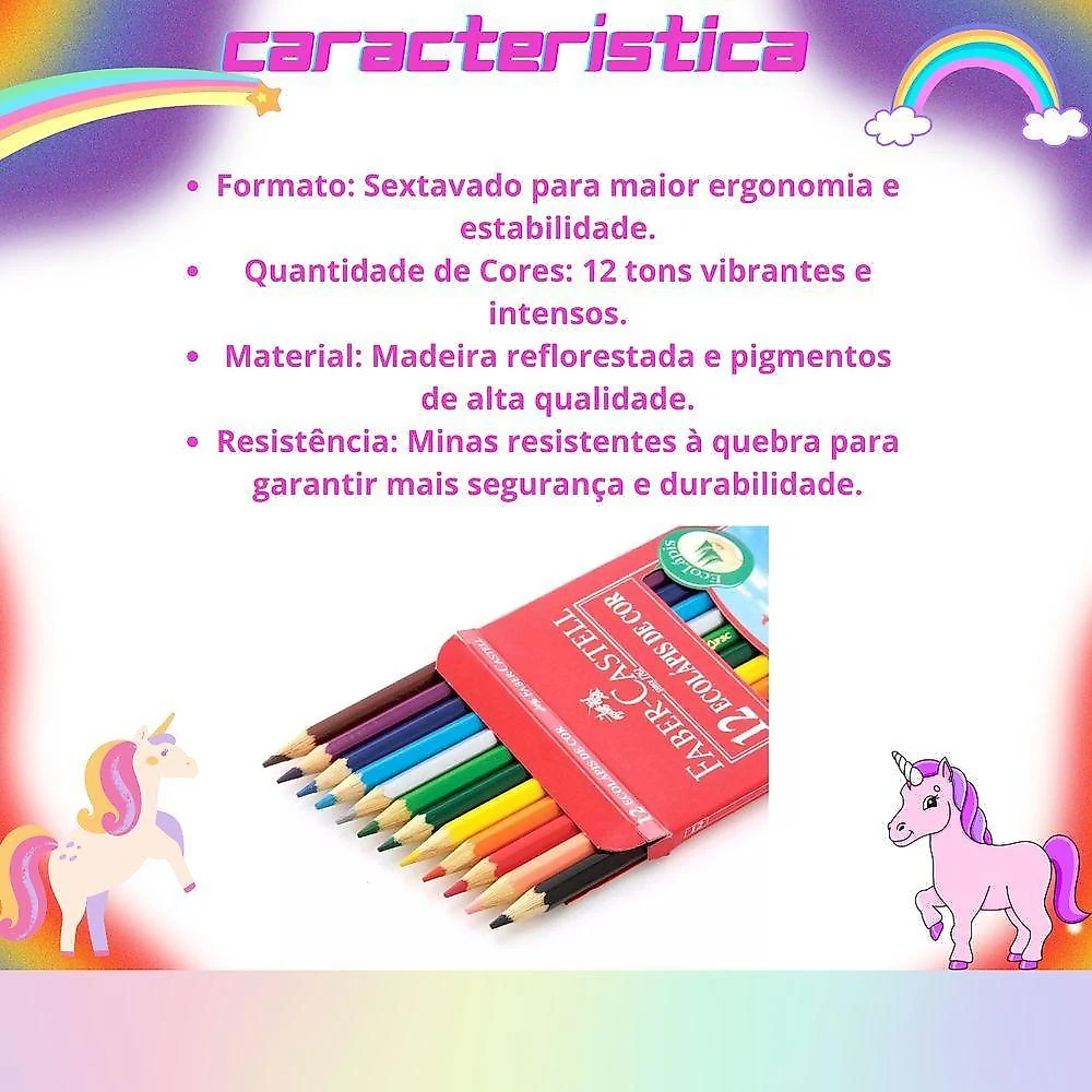 Kit Escolar Infantil Lápis De Cor + Canetinha Hidrográfica 12 Cores Faber-castell