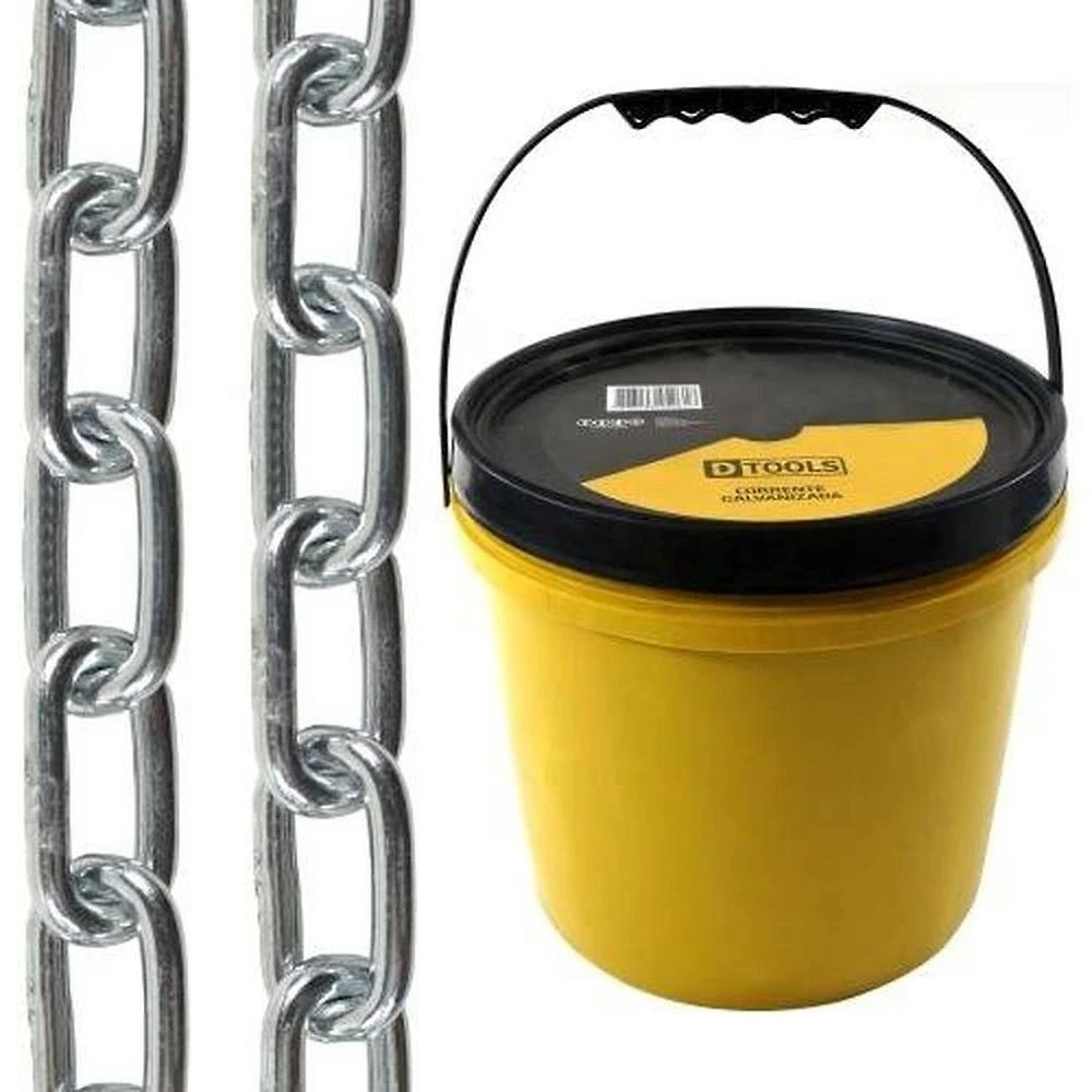 Corrente Galvanizada 8mm 23 Metros Elo Curto Balde 25kg Prata Dtools