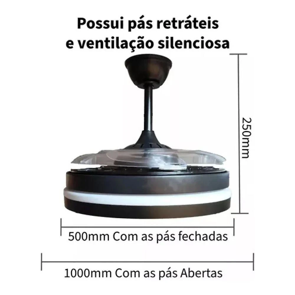 Ventilador de Teto com Luz LED AB Mídia 50W 120CM 4 Pás 6 Velocidades Branco FL03 Bivolt