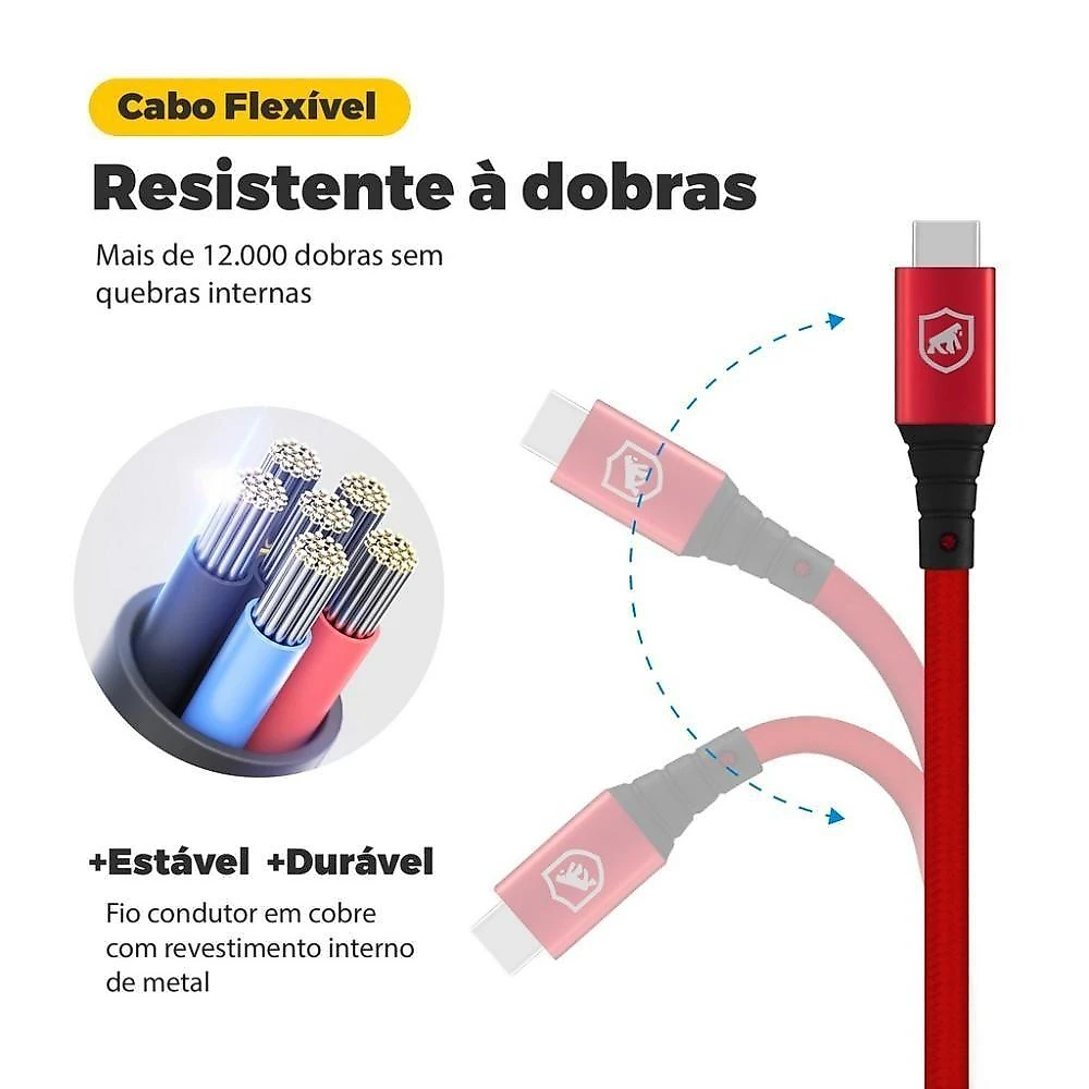 Cabo Tech Proof Vermelho Micro Usb V8 (1,2M) - Gorila Shield
