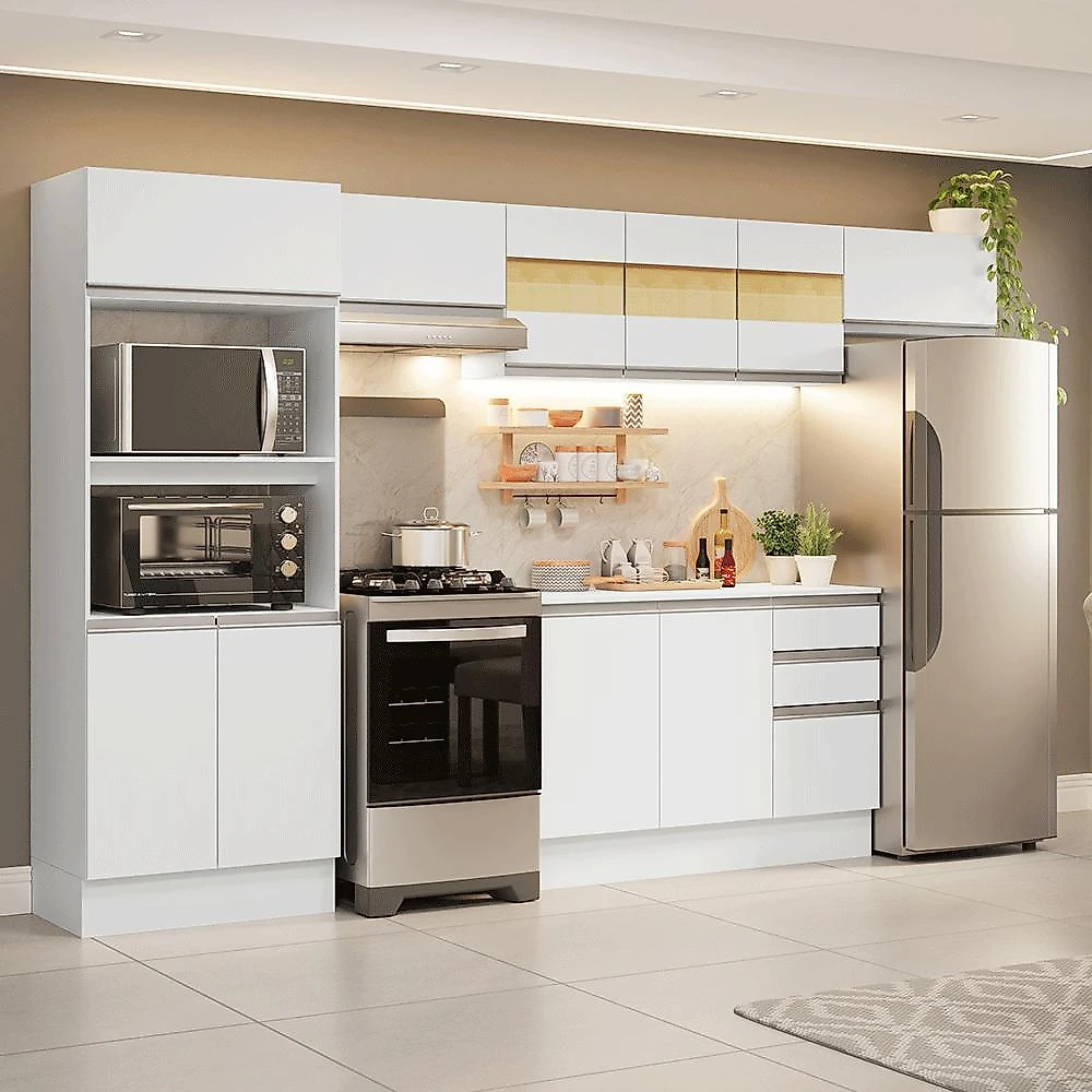 Armário de cozinha completa 100% mdf 310 cm branco smart 01