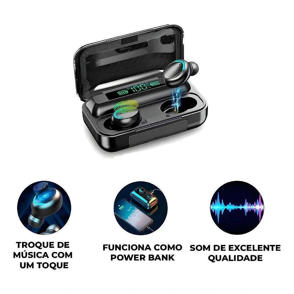 Fone Bluetooth M10 Sem Fio Display Powerbank Fone Preto