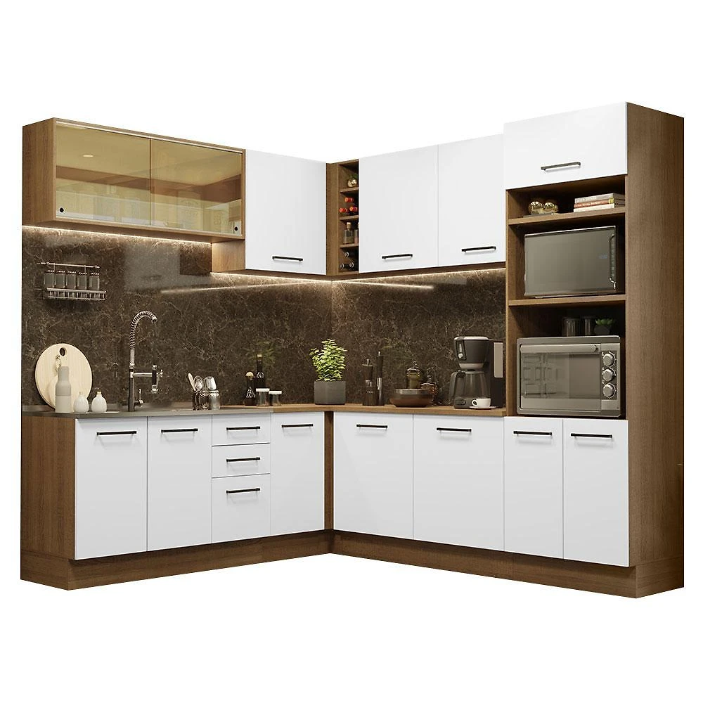 Cozinha completa de canto madesa agata 459001 com armário e balcão (sem tampo e pia) - rustic/branco