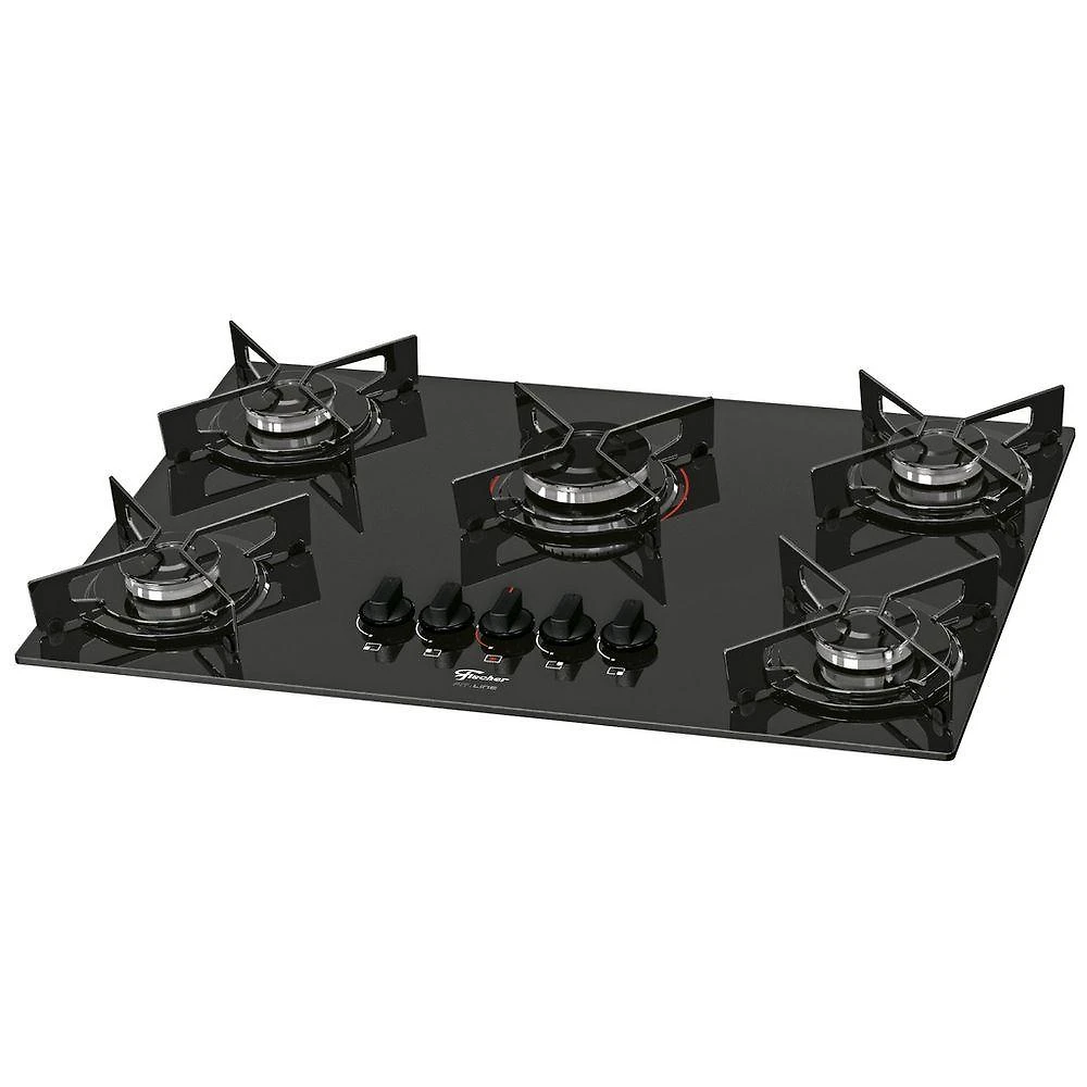 Fogão Cooktop Fischer 5Q Fit Line Gás Mesa Vidro Bivolt