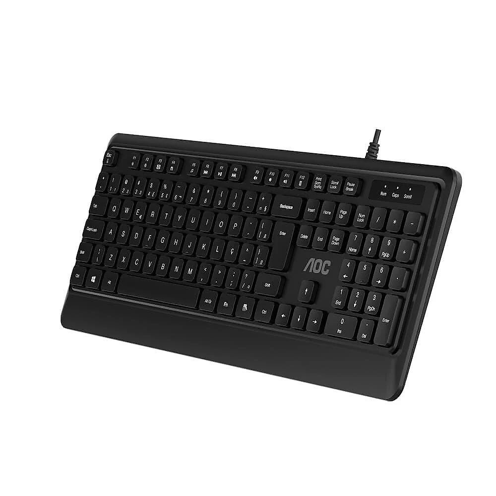 Kit Teclado e Mouse AOC, Conexão USB, DPI 2400, Padrão ABNT2, Preto - KM220 BK