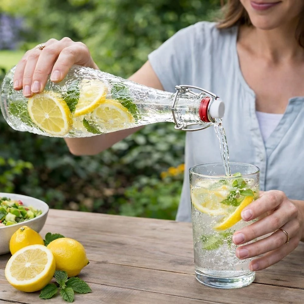 Garrafa de Vidro 950ML com Tampa Hermética para Bebidas Diversas Transparente Yeet