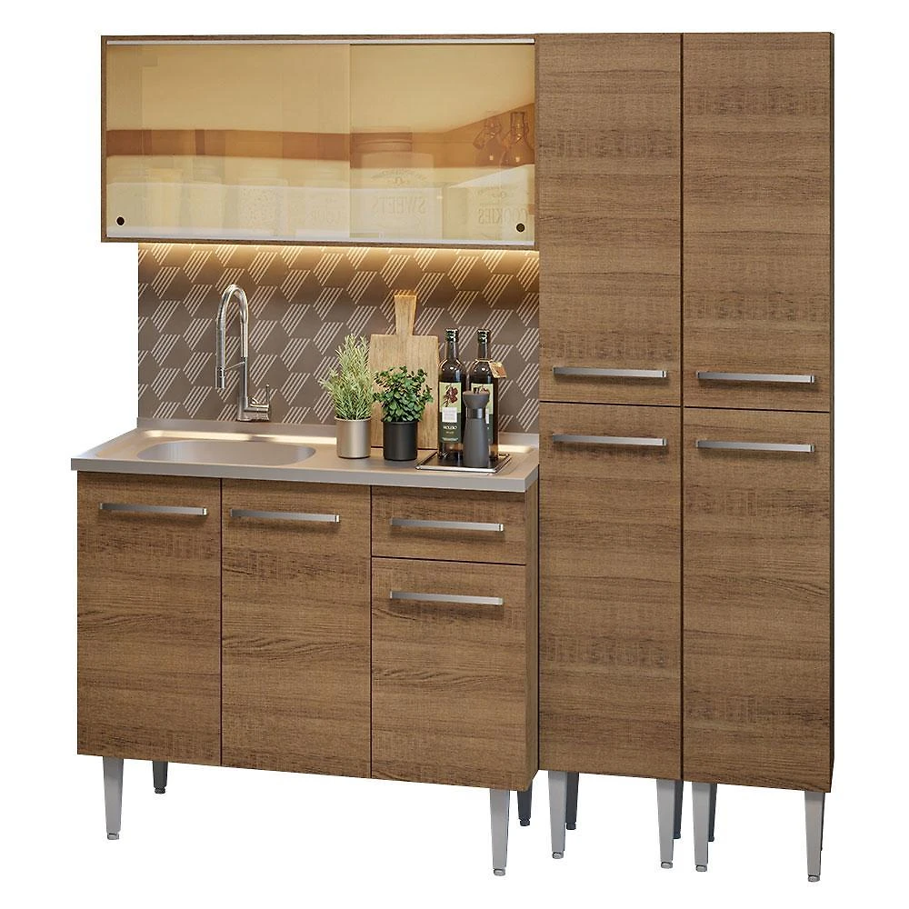 Armário de cozinha compacta 169cm com pia rustic emilly madesa 12