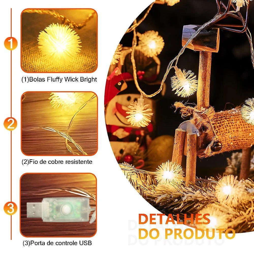 Luzes de Natal Estilo Bola de Neve HX634 6m 40 Leds para Árvore e Ambientes Tudo em Caixa