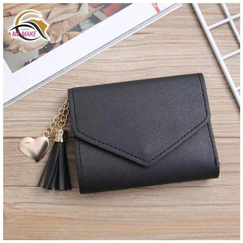 Carteira Feminina OEM Couro Sintético 12cm X 10,05cm Preto com Zíper e Chaveiro