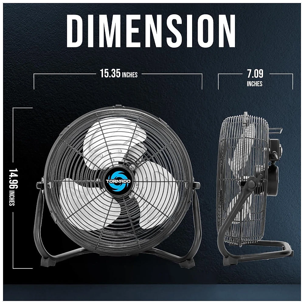 Ventilador de Piso Metal 30,48 cm Tornado Preto 3 Velocidades Alta Vazão 1650 CFM Inclinação 120° Modelo HI-FAN-12HVFF-1P-HEX2, 110V