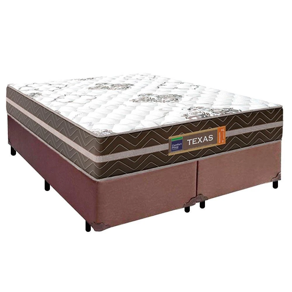 Cama Box Casal Bipartido Sintético + Colchão Molas Ensacadas Texas Prime Colchões 138x188x64cm Marrom