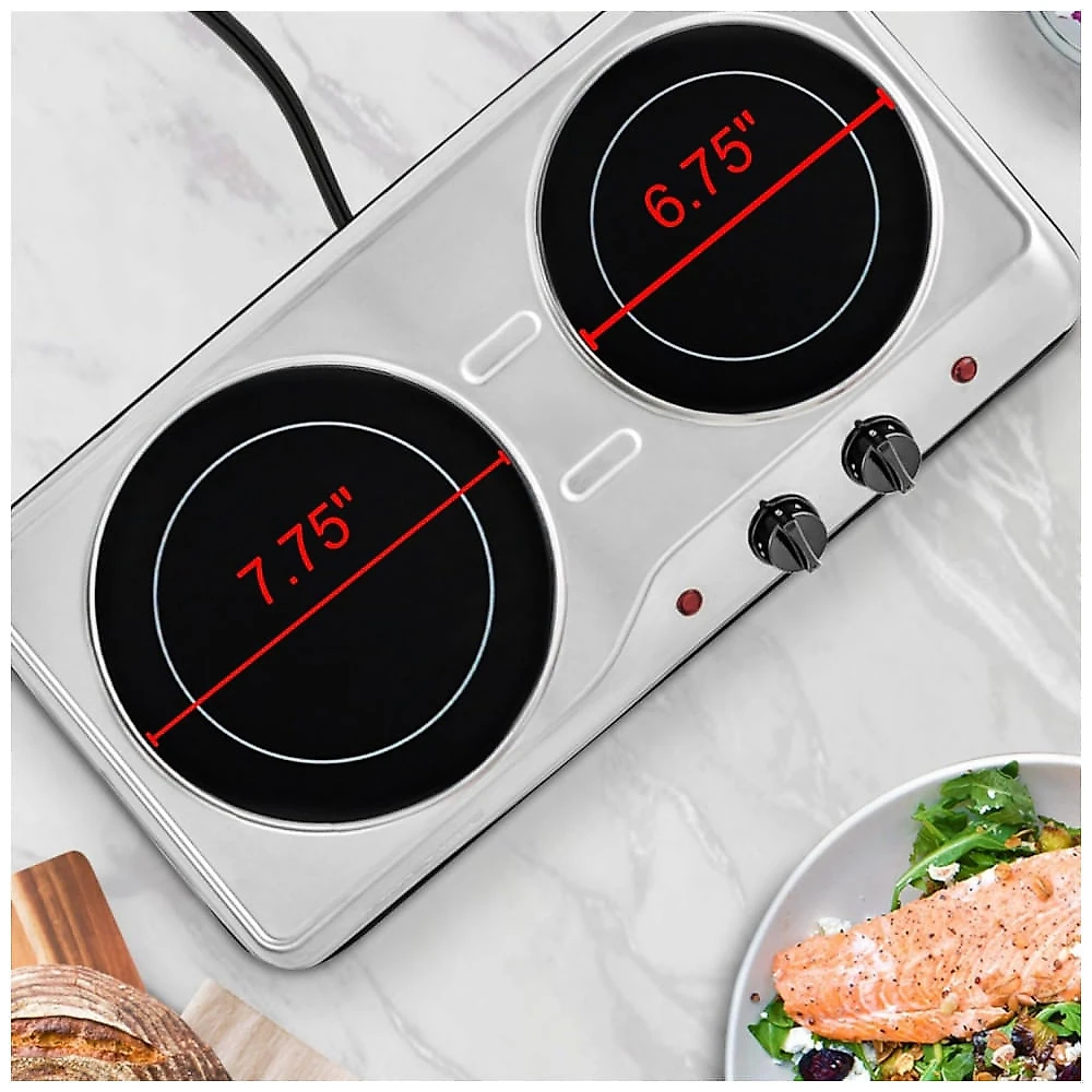 Cooktop Eltrico de Infravermelho Porttil de Vidro Cermico com Queimador Duplo,  Ajuste de Temperatura em 5 Nveis e Fcil de Limpar, 110V 1700W, OVENTE 110v