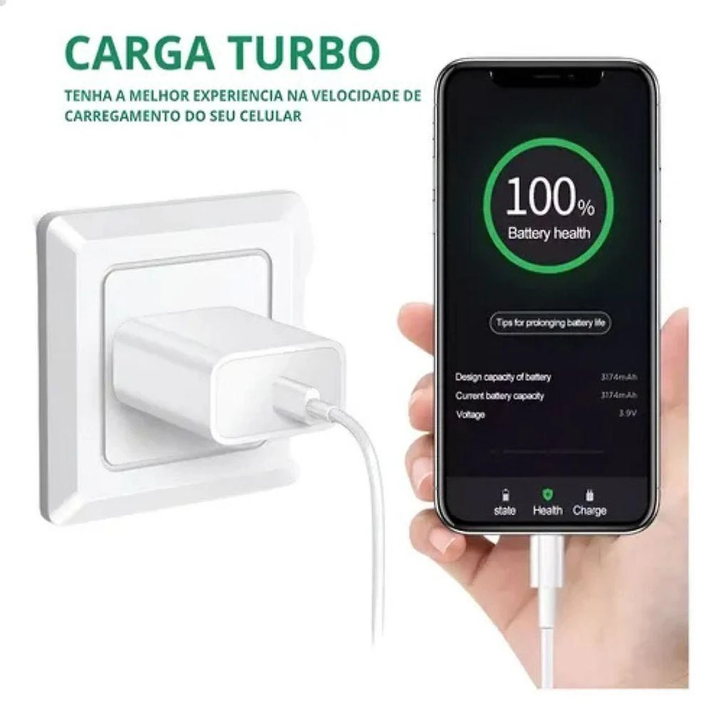Fonte de Carregamento para Smartphone MDM Super Rápido 20W Turbo Bivolt Branco 1 Peça