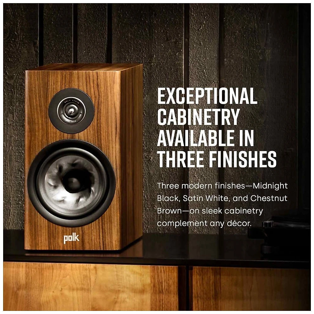 Caixas de som bookshelf Polk Audio Reserve R200 pretas para home theater estéreo 200W