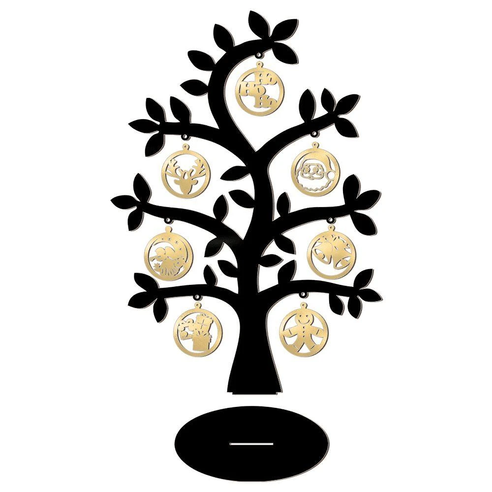 Árvore Preta Com Bolinhas De Natal 28cmx40cm - Cria Arte Laser Dourado