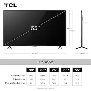 Smart TV TCL 65 Polegadas 65C6K QD-Mini LED 4K UHD Google TV 144Hz HDR10+