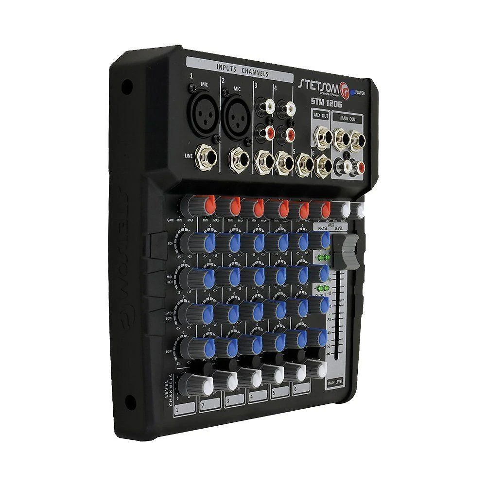 Mesa de Som Automotiva STM 1206 6 Canais 12V com Entradas Balanceadas XLR e TRS Stetsom