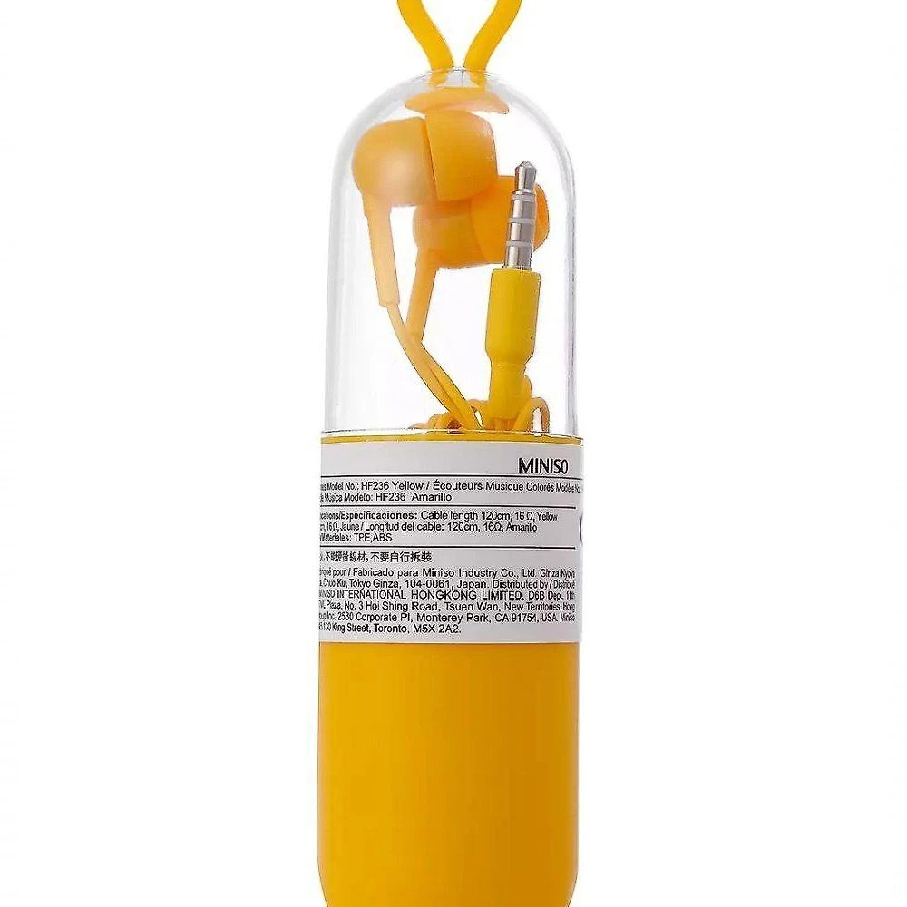 Fone de Ouvido com Fio Miniso Brasil P2 Cabo 123CM com Estojo Amarelo