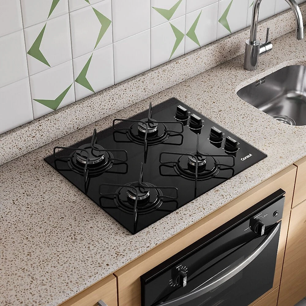 Cooktop 4 Bocas CD060BE a Gás Mesa de Vidro Temperado Consul Preto - Bivolt