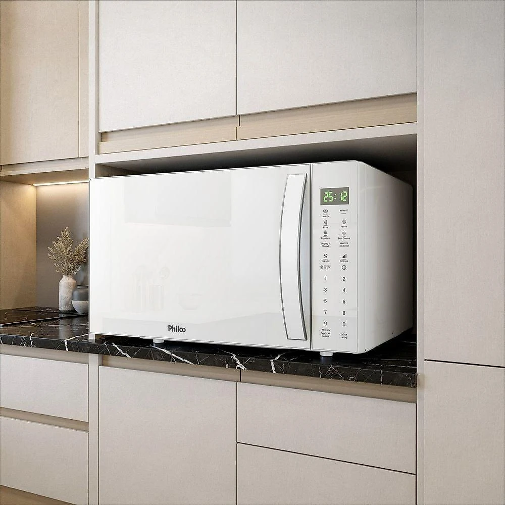Micro-ondas de Bancada Philco PMO31B 28L 1100W com Descongelar e Tira Odor e Branco 110V