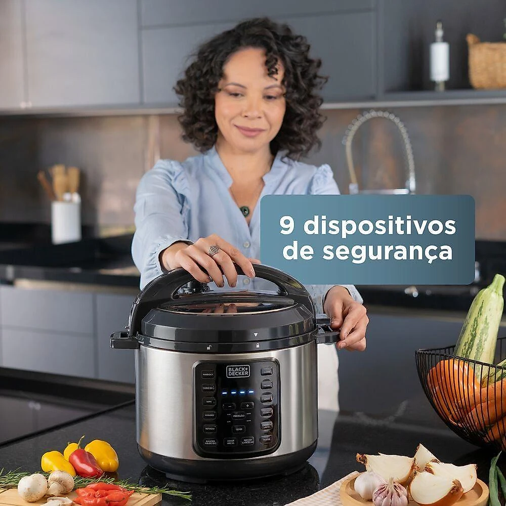 Panela de pressão elétrica black+decker pp900g gourmand gris 5l 900w inox 110
