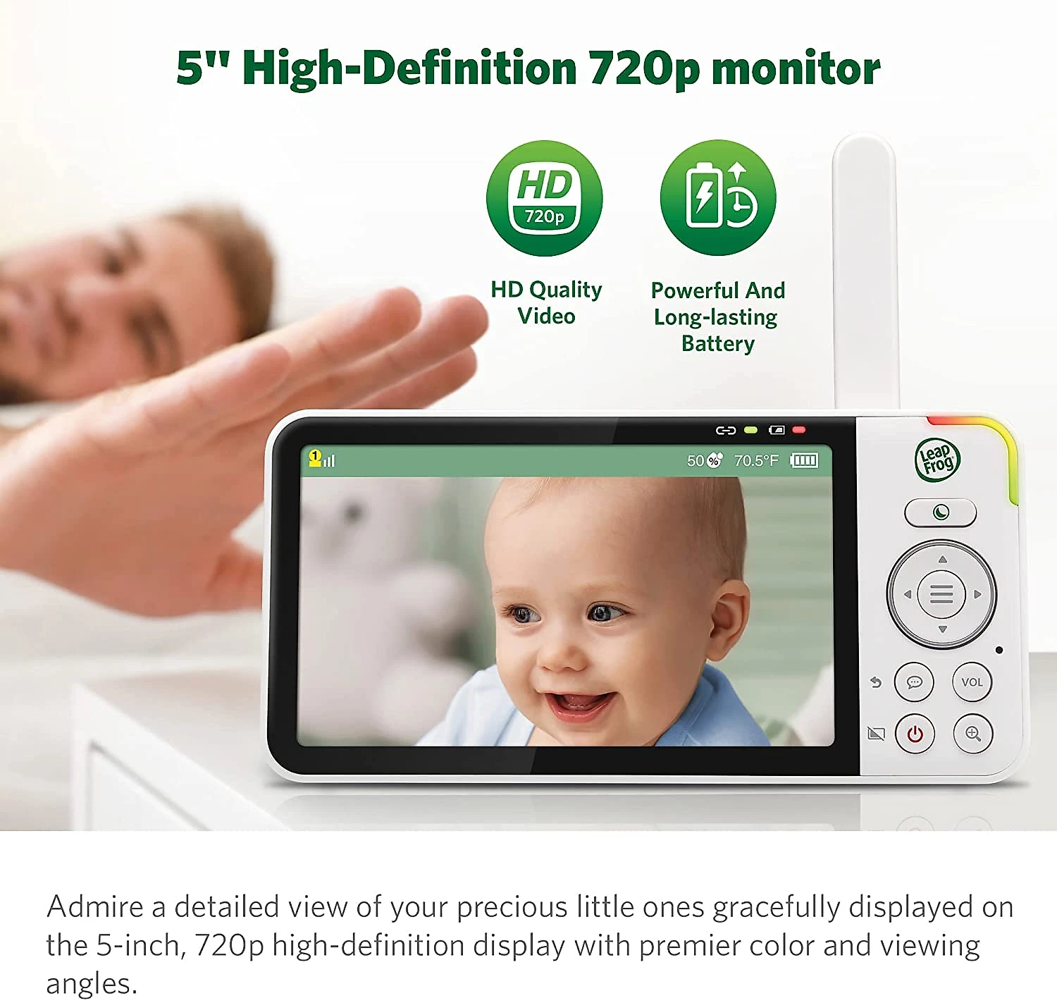 LeapFrog LF915HD Babá Eletrônica Monitor com Câmera de 12cm HD 720p 8X Zoom e Visão Noturna Alcance de 304M