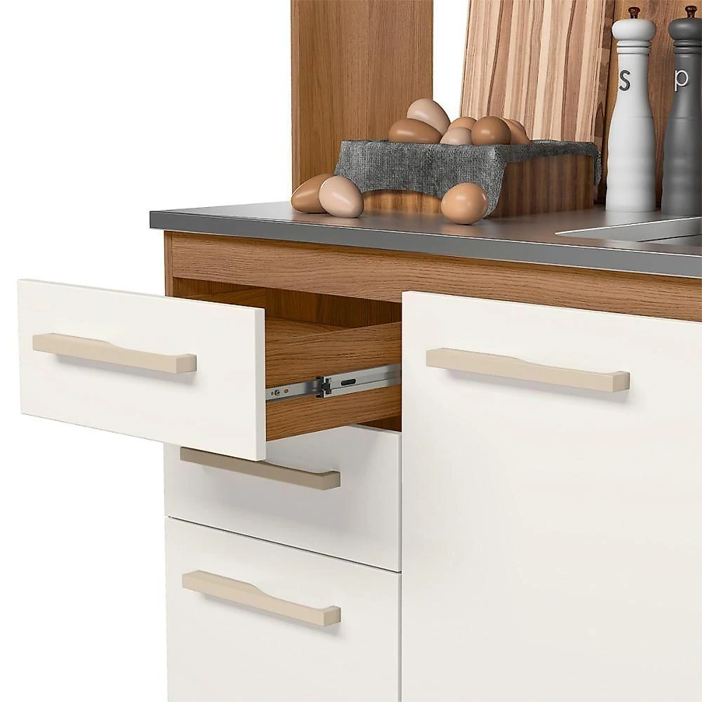 Armario De Cozinha Piatã Com 7 Portas E 3 Gavetas 190 Cm Ipe-off White-ripado