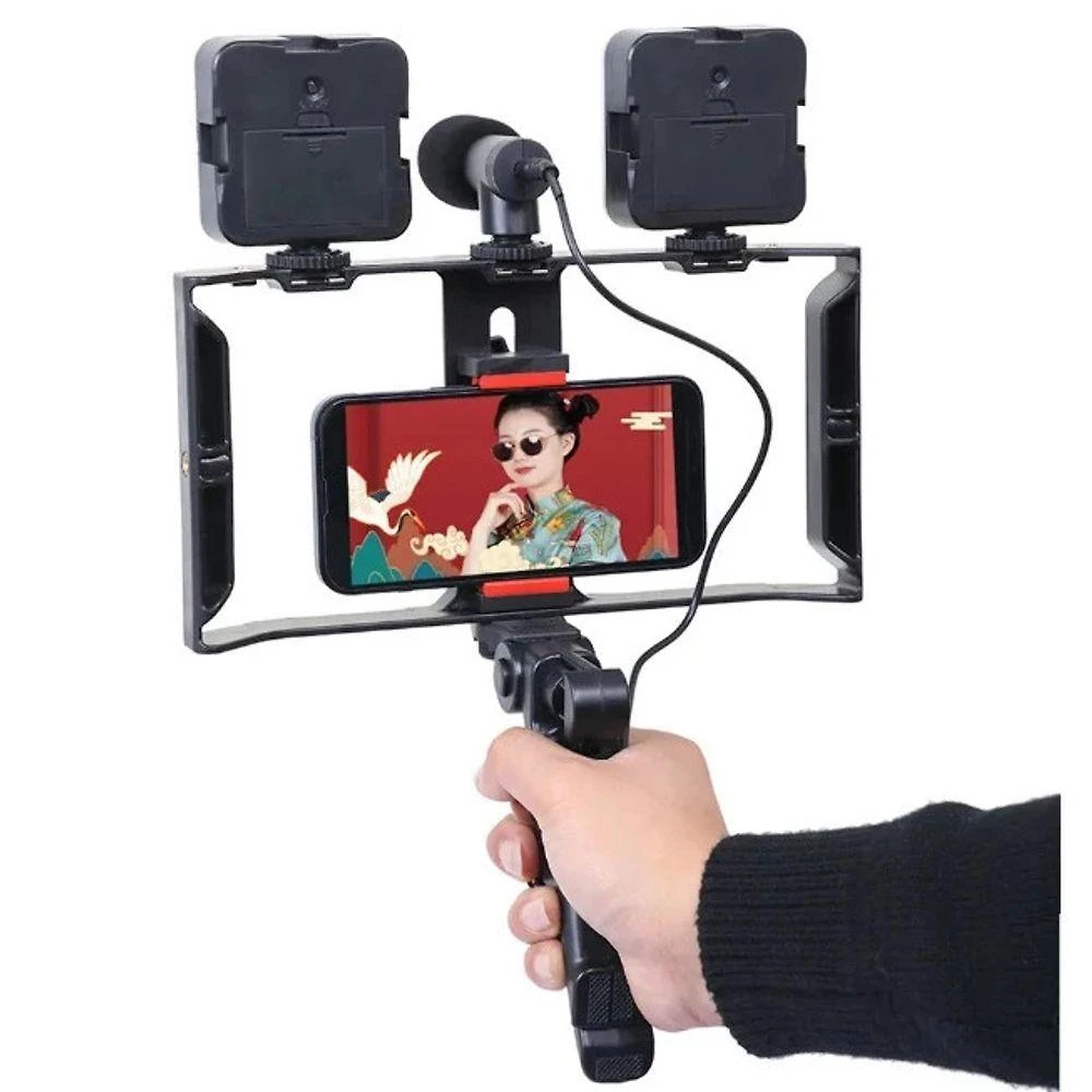 Estabilizador para Celular e Câmera OEM com 2 Led Kit com Gaiola de Coelho Tripé de Punho