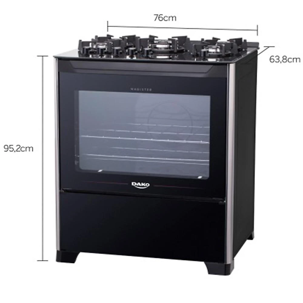 Fogão 5 Bocas Dako Magister, Acendimento Automático, Preto Fogão 5 Bocas Dako Magister com Acendimento Automático e Mesa de Vidro, Preto