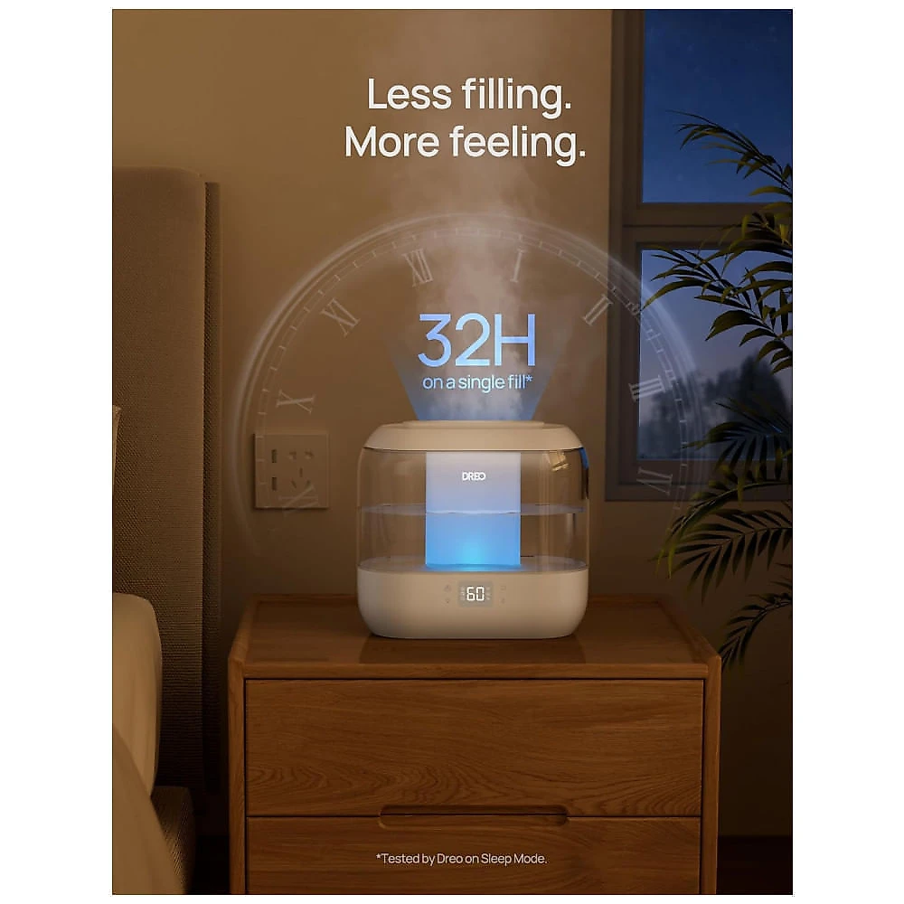 Umidificador Ultrassônico para Quarto 4L com Luz Noturna, Display LED e Controle de Voz APP, Dreo HM311S, Branco