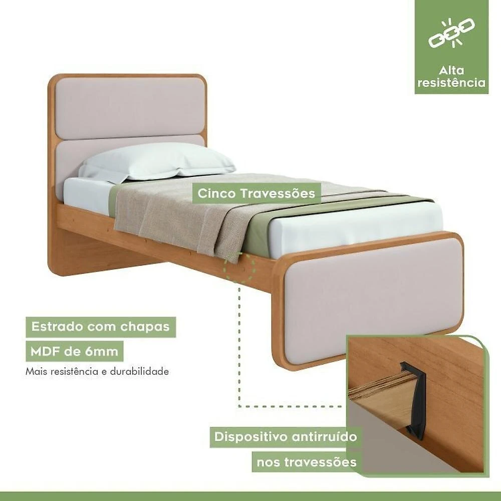 Quarto Infantil com 2 Camas de Solteiro Loop e 1 Cômoda Maggiore Quarto Infantil com 2 Camas de Solteiro Loop e 1 Mesa de Cabeceira Maggiore Amêndoa Clean / Off White