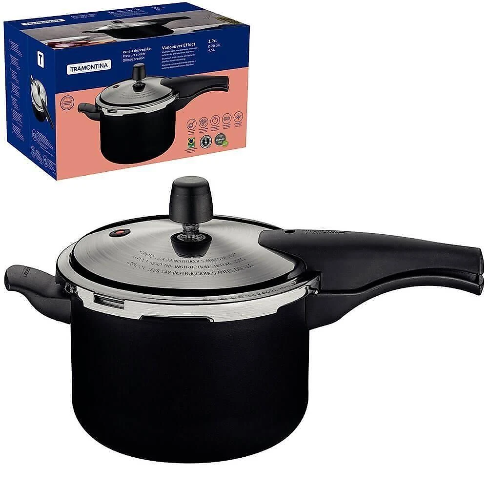 Panela De Pressão Tramontina Vancouver Effect Revestimento Antiaderente Starflon Max Preto 20cm 4,5l