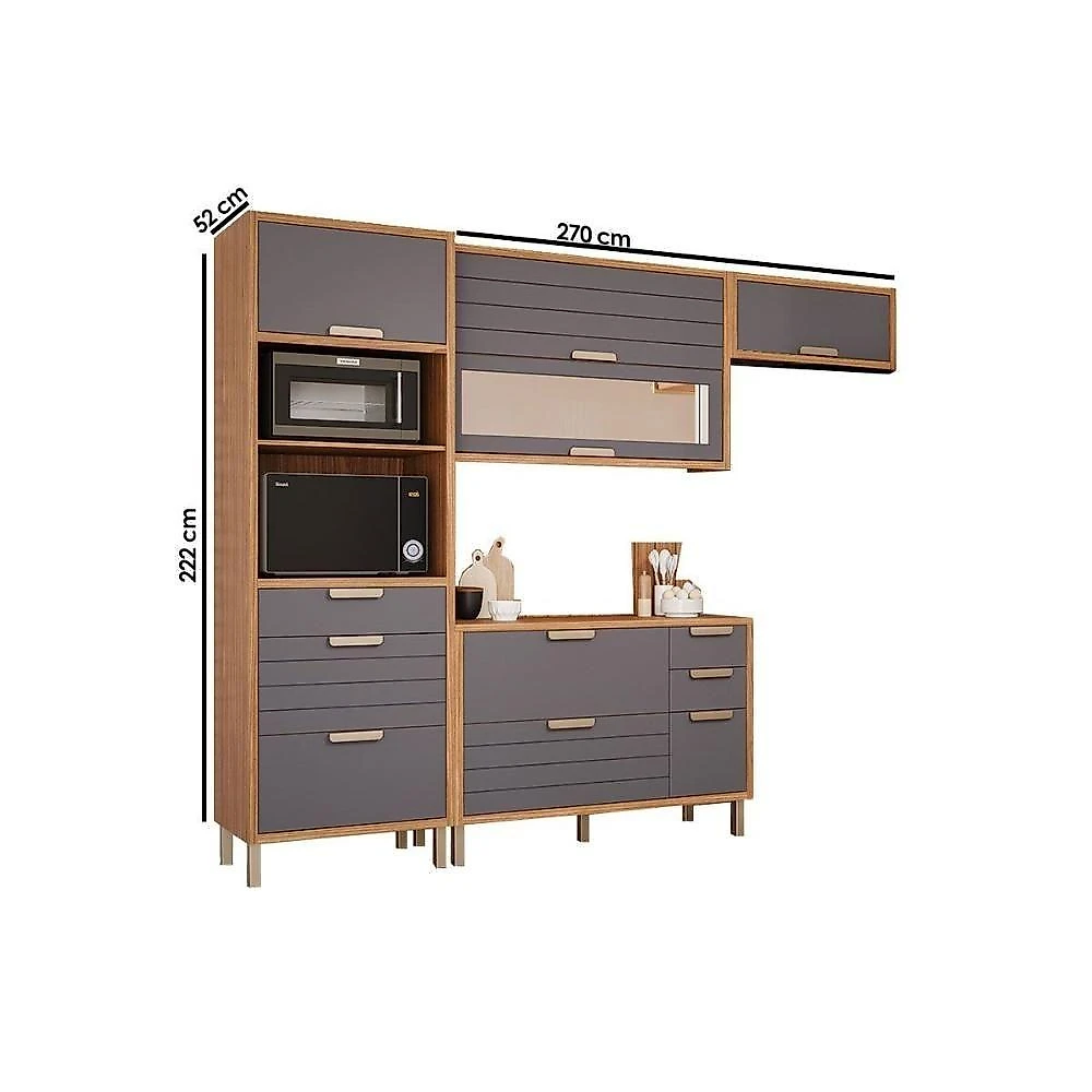 Cozinha Eloise 5 Peças 2 Portas 2 Gavetas MDF 209,6CM Cinamomo-Off MGM