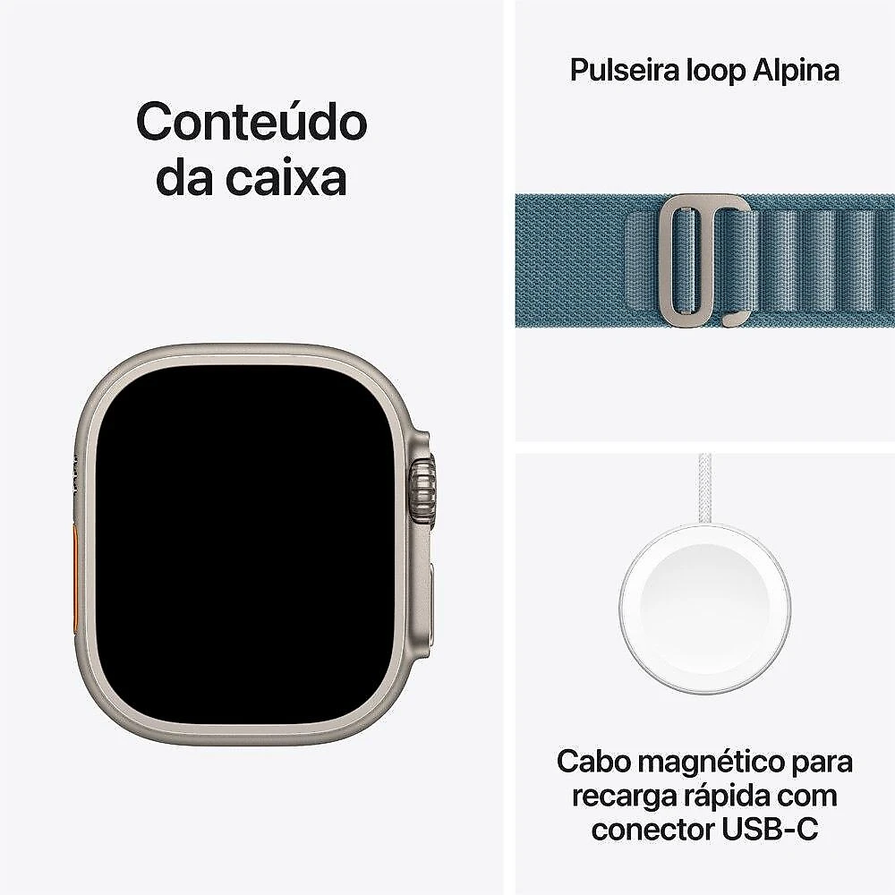 Apple Watch Ultra 3 GPS + Cellular - Caixa natural de titânio – 49 mm - Pulseira loop Alpina azul-clara – P