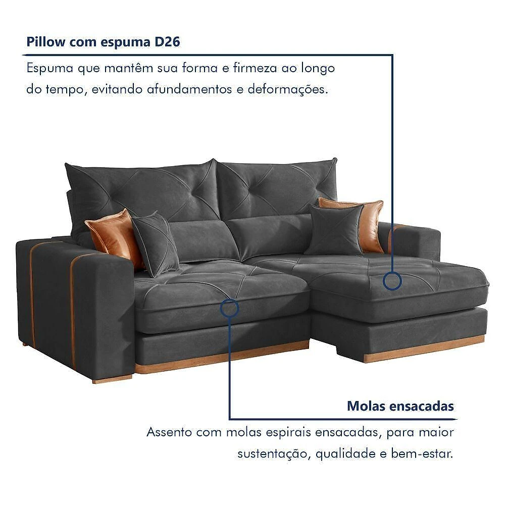 Sofá Montreal 3 Lugares Retrátil e Reclinável 230CM Cinza