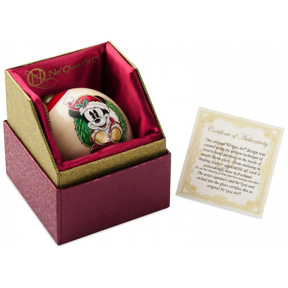 Enfeite de Natal Hallmark Disney Ne'Qwa Art Mickey Mouse em Vidro Soprada Pintado à Mão com Cordão Ajustável, 5,7 x 8,3 x 5,7 cm