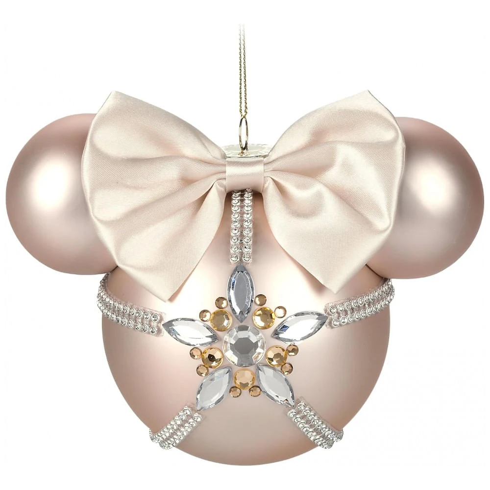 Enfeite Natalino Disney Minnie Mouse Sketchbook, Bola de Vidro com Detalhes Rosé e Pedras Preciosas