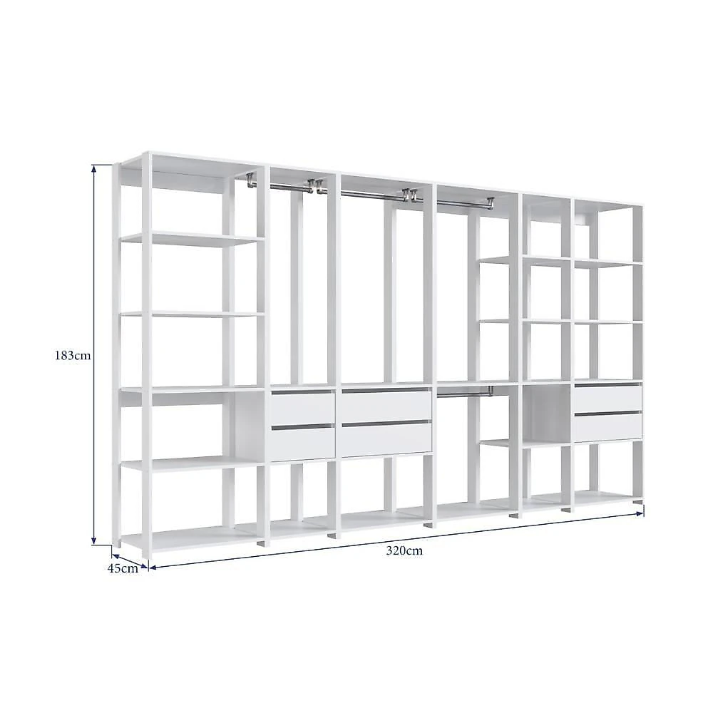 Guarda Roupa Closet Modulado CRPRO-CLO009 6 Gavetas 20 Prateleiras MDP 320CM Branco